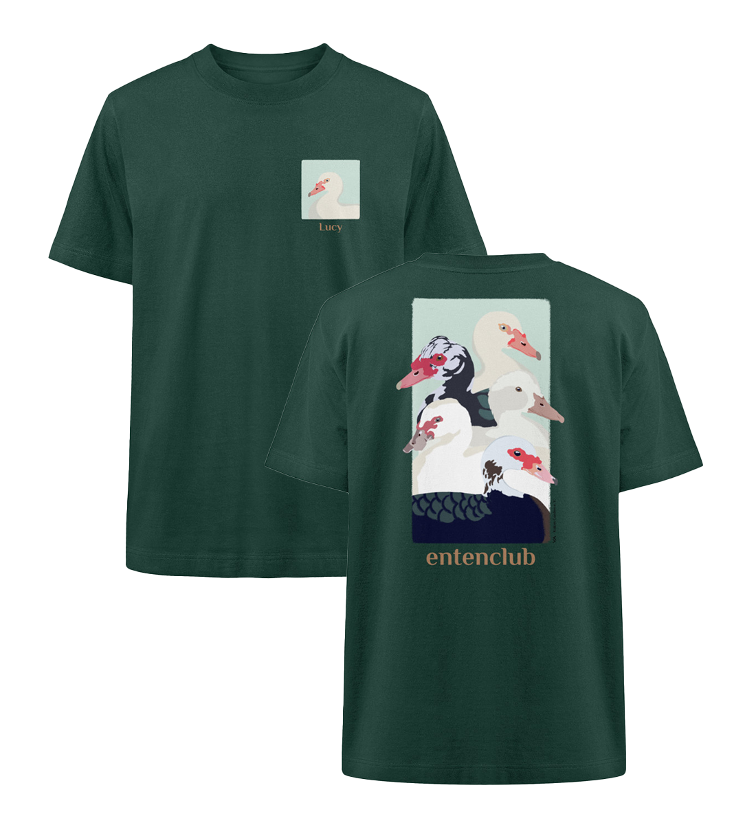 Entenclub Lucy · Kukus Garden · Unisex Heavy Oversized T-Shirt · beidseitiges Motiv