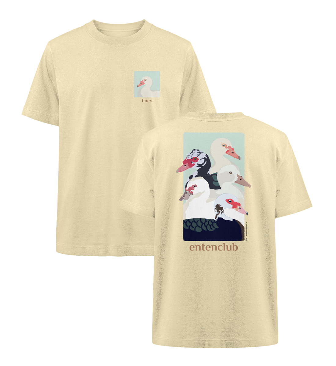 Entenclub Lucy · Kukus Garden · Unisex Heavy Oversized T-Shirt · beidseitiges Motiv
