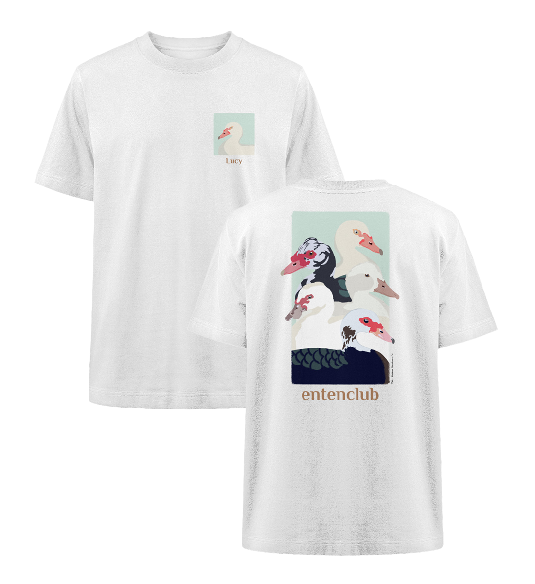 Entenclub Lucy · Kukus Garden · Unisex Heavy Oversized T-Shirt · beidseitiges Motiv