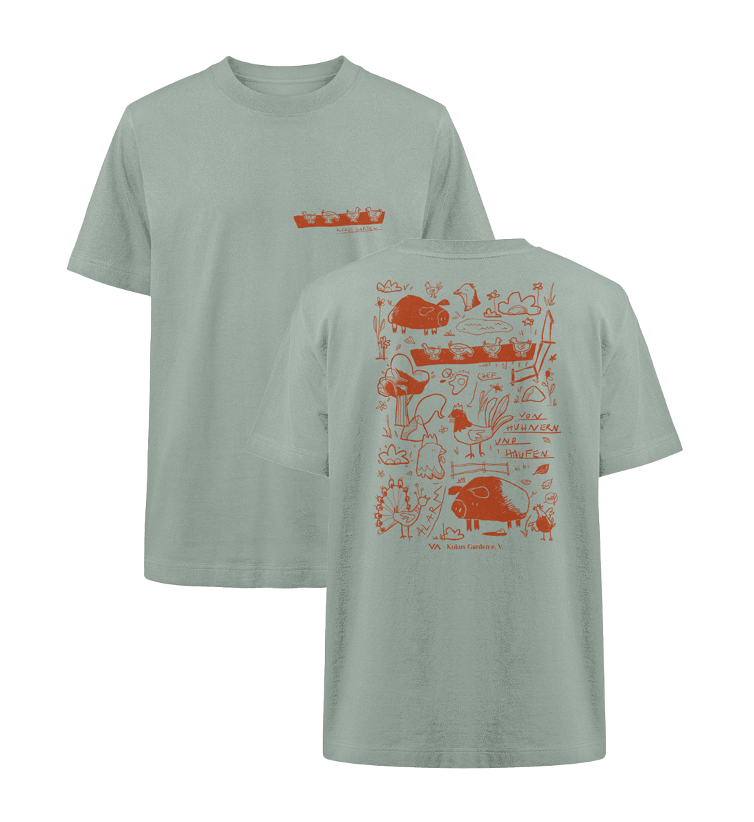All by Kuku: Von Hühnern und Haufen · Kukus Garden · Unisex Heavy Oversized T-Shirt · beidseitiges Motiv