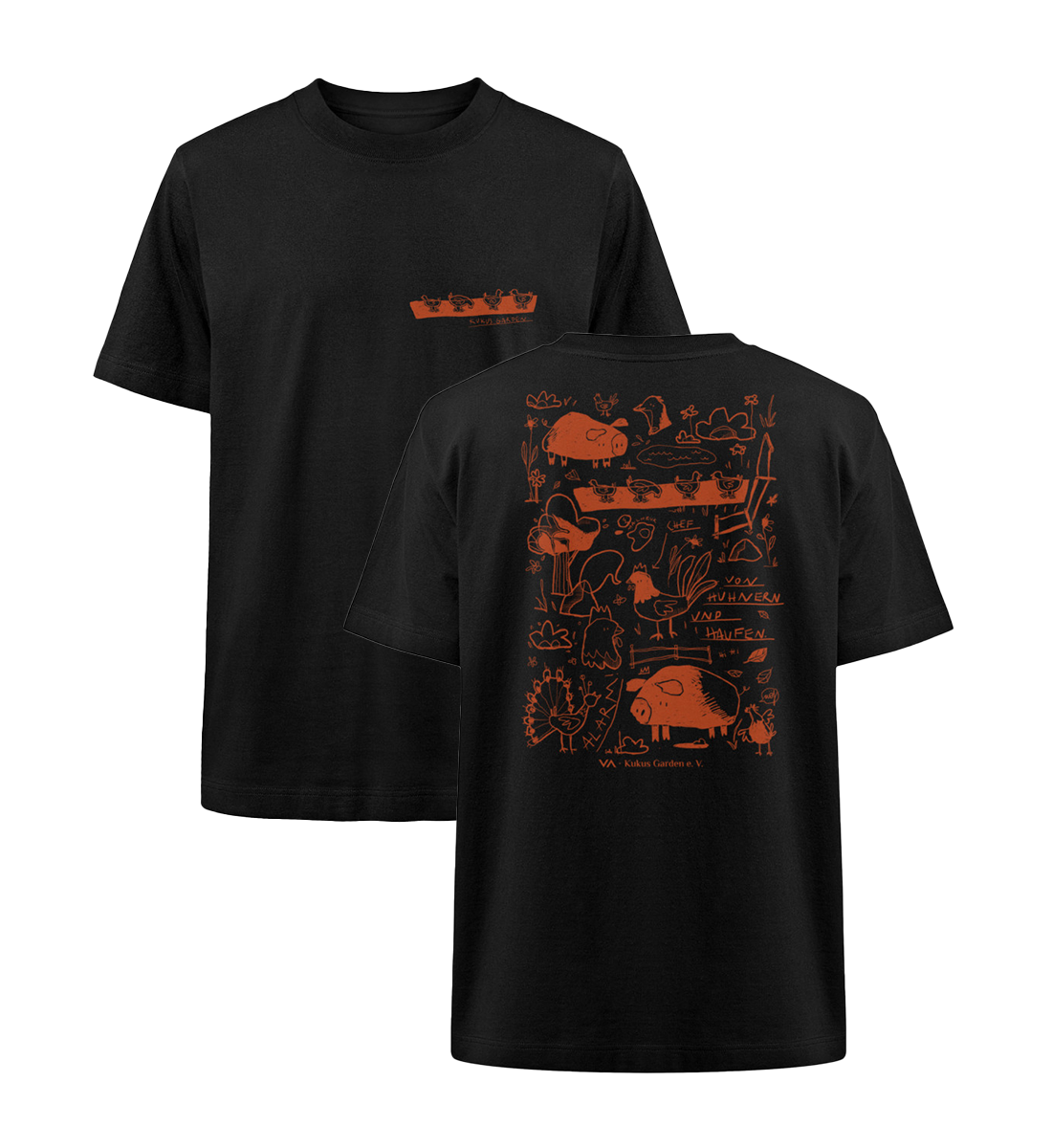 All by Kuku: Von Hühnern und Haufen · Kukus Garden · Unisex Heavy Oversized T-Shirt · beidseitiges Motiv