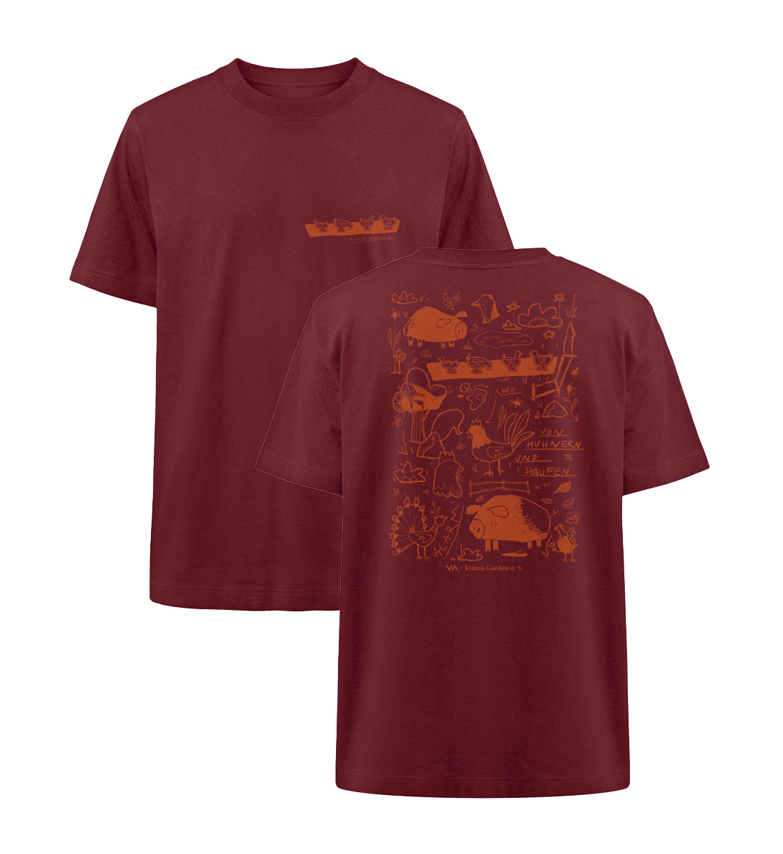 All by Kuku: Von Hühnern und Haufen · Kukus Garden · Unisex Heavy Oversized T-Shirt · beidseitiges Motiv
