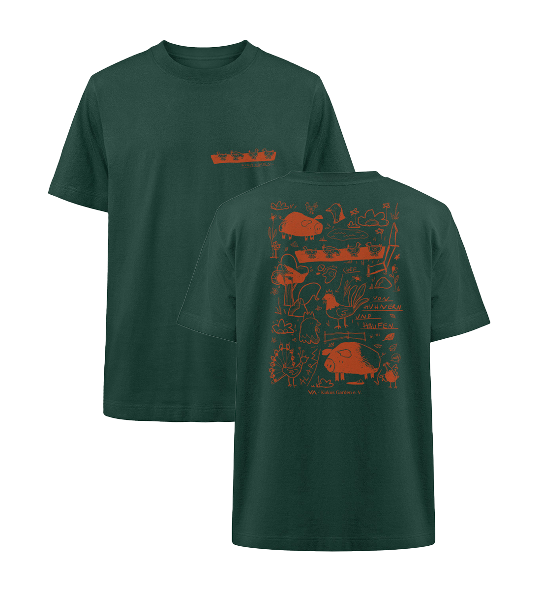All by Kuku: Von Hühnern und Haufen · Kukus Garden · Unisex Heavy Oversized T-Shirt · beidseitiges Motiv