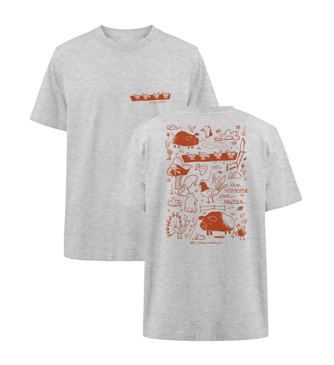 All by Kuku: Von Hühnern und Haufen · Kukus Garden · Unisex Heavy Oversized T-Shirt · beidseitiges Motiv