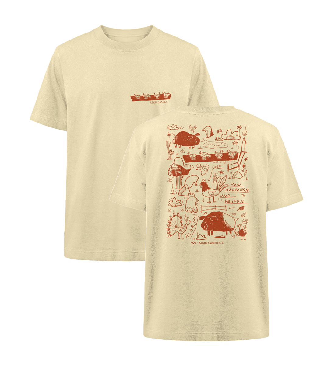 All by Kuku: Von Hühnern und Haufen · Kukus Garden · Unisex Heavy Oversized T-Shirt · beidseitiges Motiv