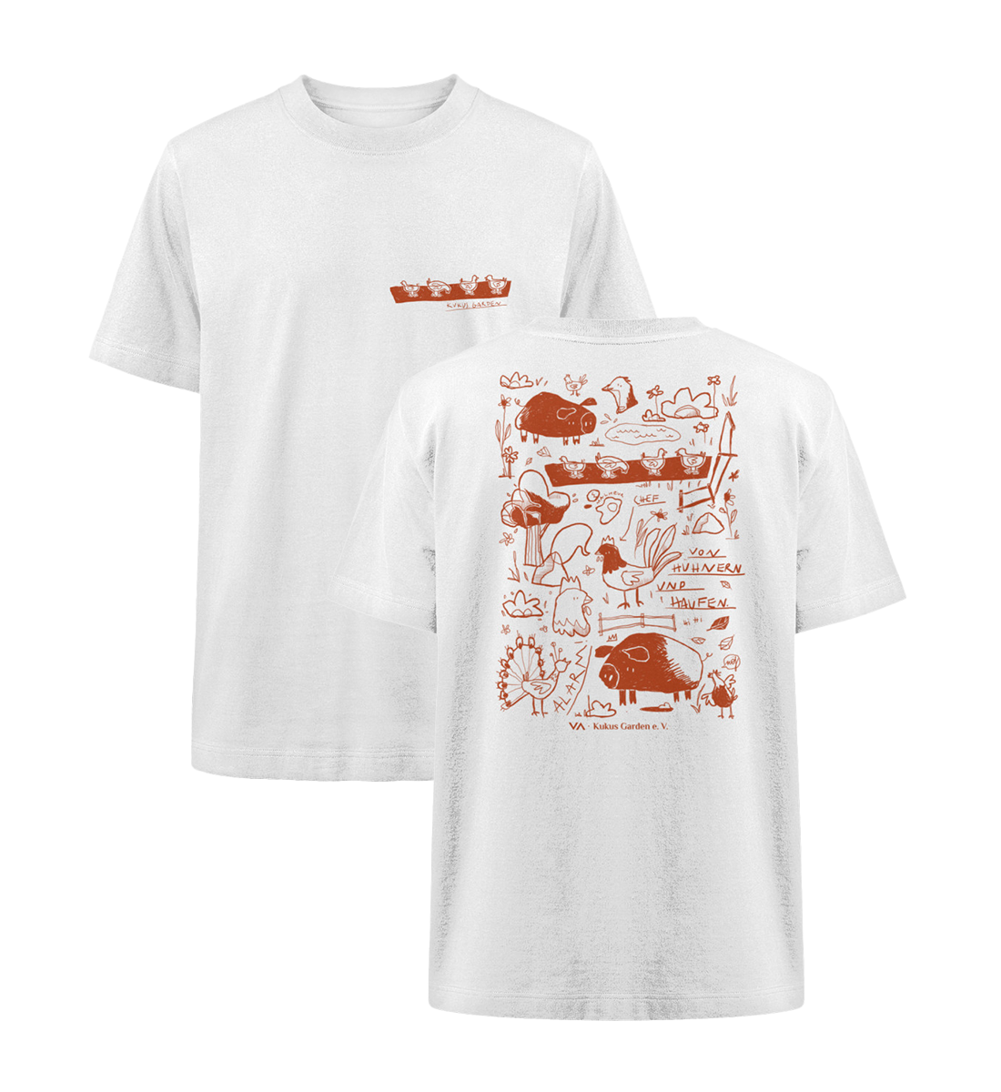 All by Kuku: Von Hühnern und Haufen · Kukus Garden · Unisex Heavy Oversized T-Shirt · beidseitiges Motiv